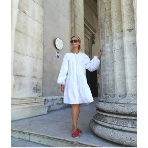 HM NWT BLOGGER FAV COTTON TIERD HIPPIE BOHO CHIC WESTERN WHITE DRESS SMALL - Picture 4 of 10